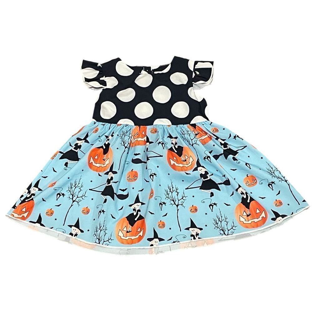 Fuyimei Baby Girl Halloween Polkadot Pumpkin Dress Black White Orange Blue 12 mo